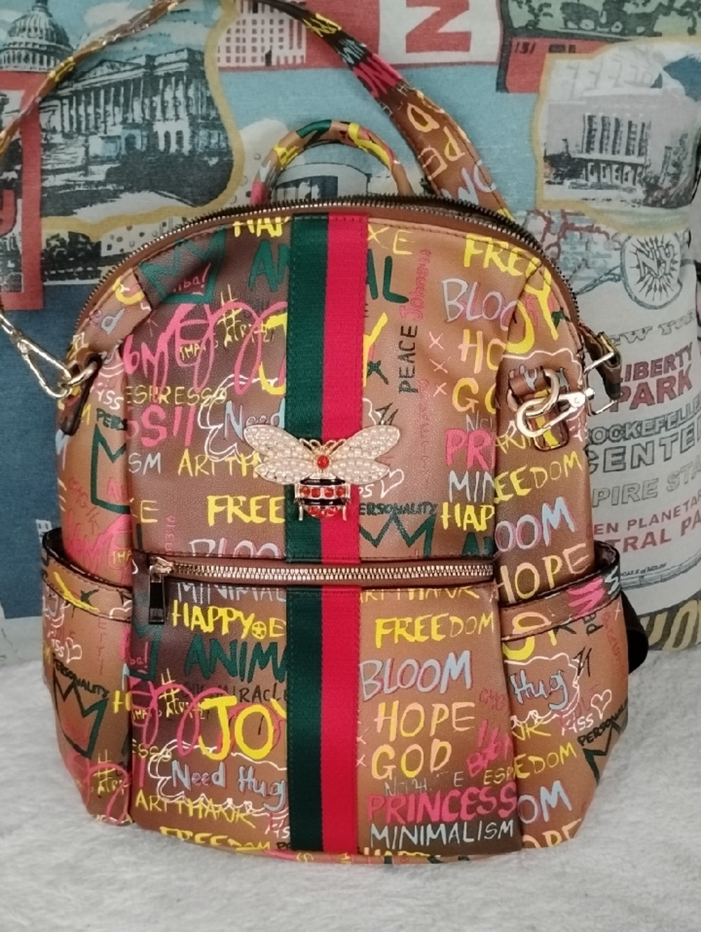 Colorful Graffiti Bee Accent Backpack